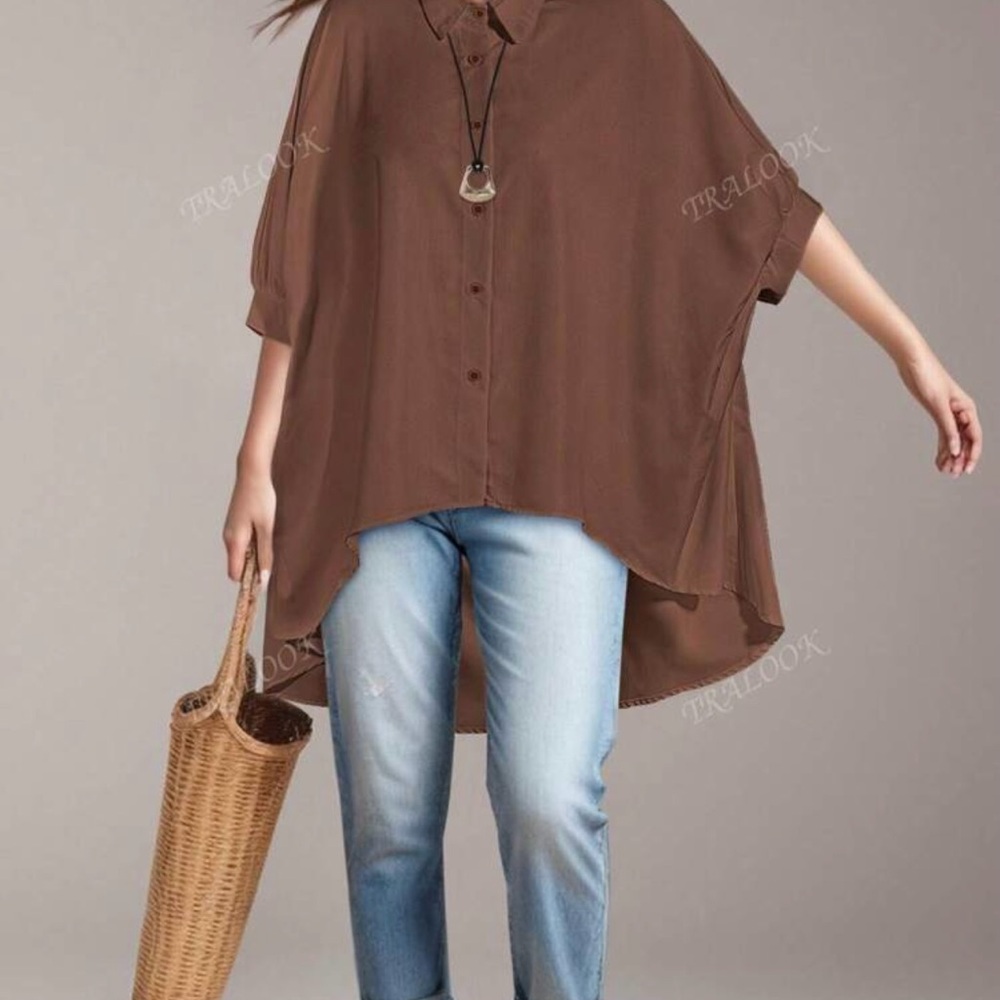 Brown Button-Up Women Top